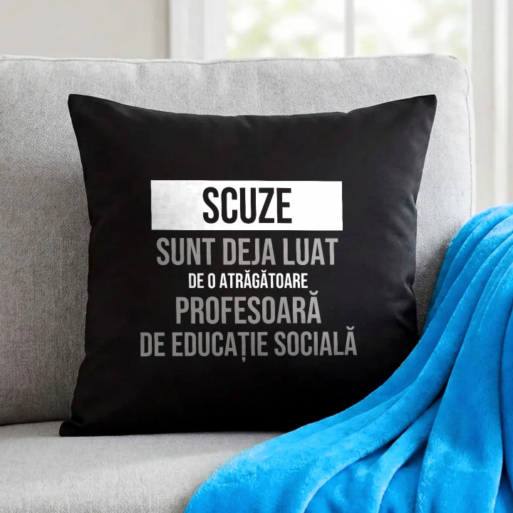 Scuze, sunt deja luat de o atrăgătoare profesoară de educație socială - pernă neagră cadou