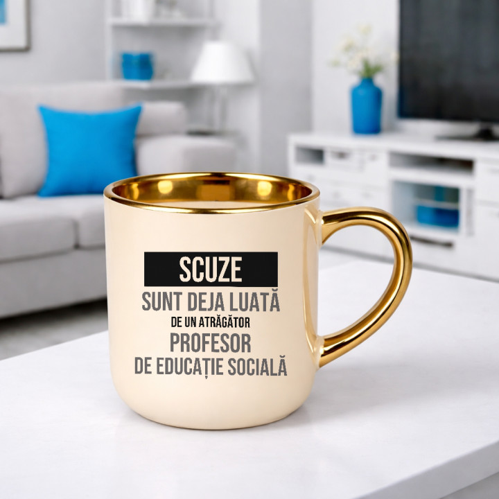 Scuze, sunt deja luată de un atrăgător profesor de educație socială - cană elegantă cadou