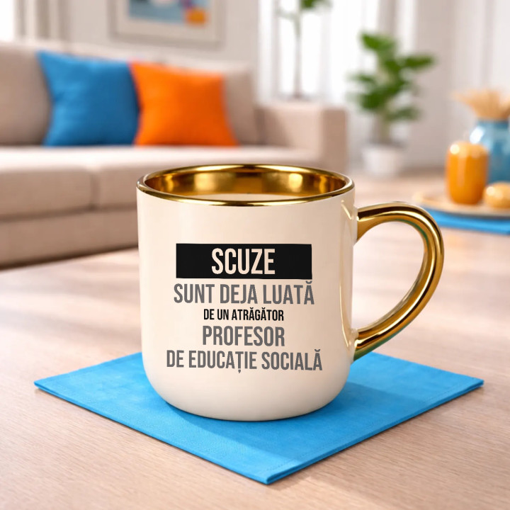 Scuze, sunt deja luată de un atrăgător profesor de educație socială - cană elegantă cadou