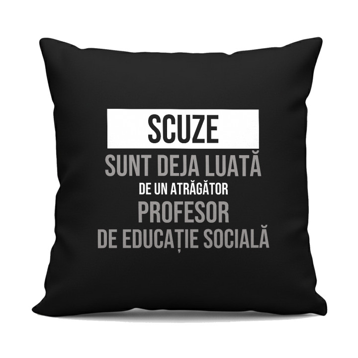 Scuze, sunt deja luată de un atrăgător profesor de educație socială - pernă neagră cadou