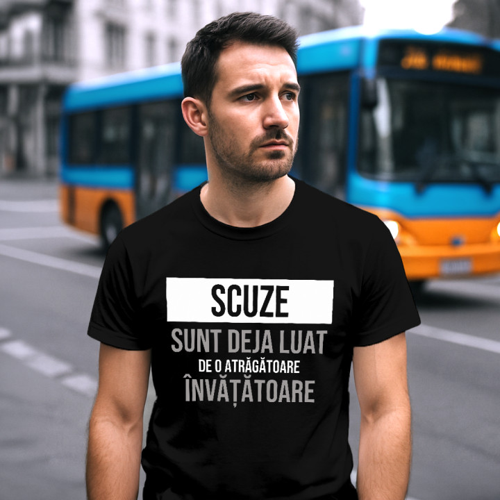 Scuze, sunt deja luat de o atrăgătoare învățătoare - tricou bărbătesc cu imprimeu