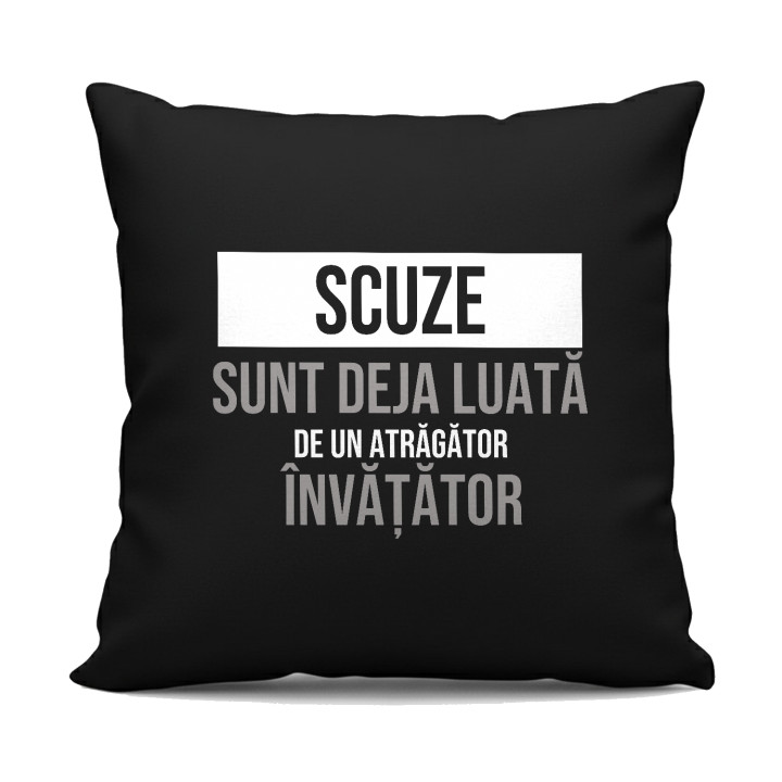 Scuze, sunt deja luată de un atrăgător învățător - pernă neagră cadou