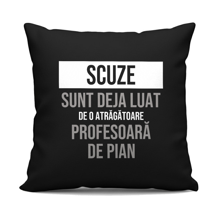 Scuze, sunt deja luat de o atrăgătoare profesoară de pian - pernă neagră cadou