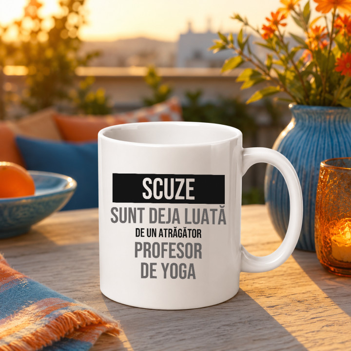 Scuze, sunt deja luată de un atrăgător profesor de yoga - cană cadou