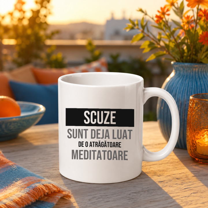 Scuze, sunt deja luat de o atrăgătoare meditatoare - cană cadou