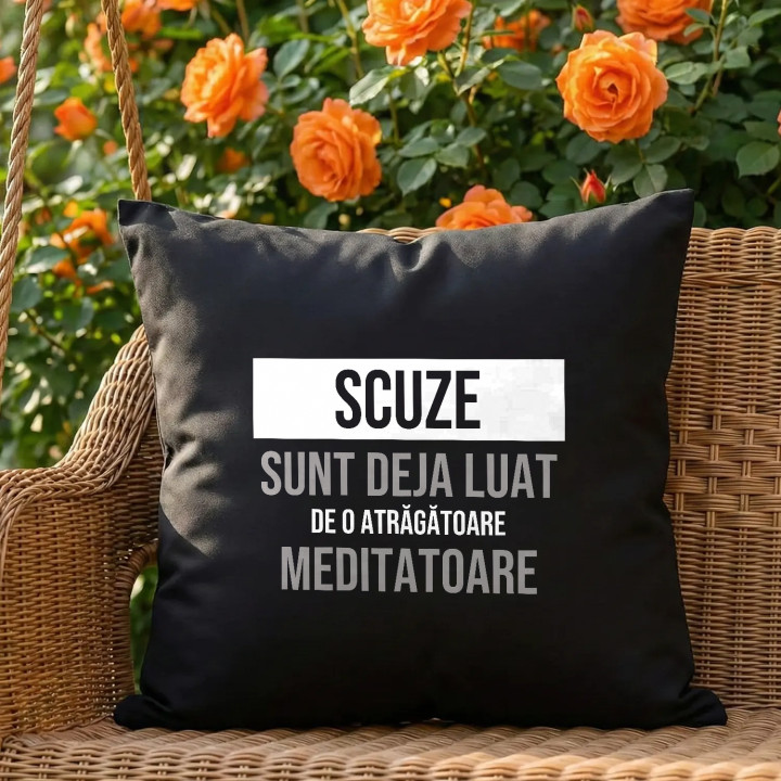 Scuze, sunt deja luat de o atrăgătoare meditatoare - pernă neagră cadou