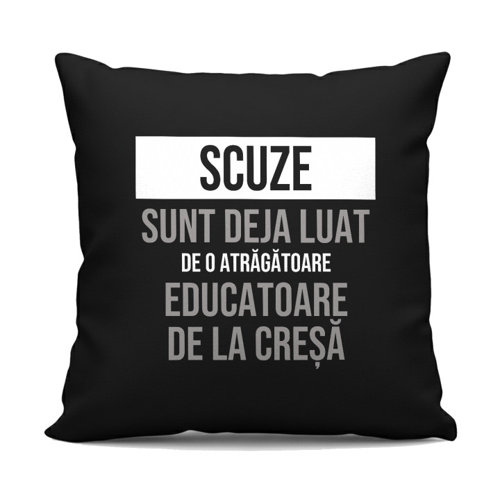 Scuze, sunt deja luat de o atrăgătoare educatoare de la creșă - pernă neagră cadou