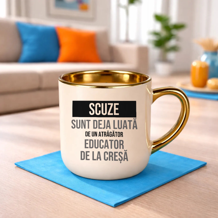 Scuze, sunt deja luată de un atrăgător educator de la creșă - cană elegantă cadou