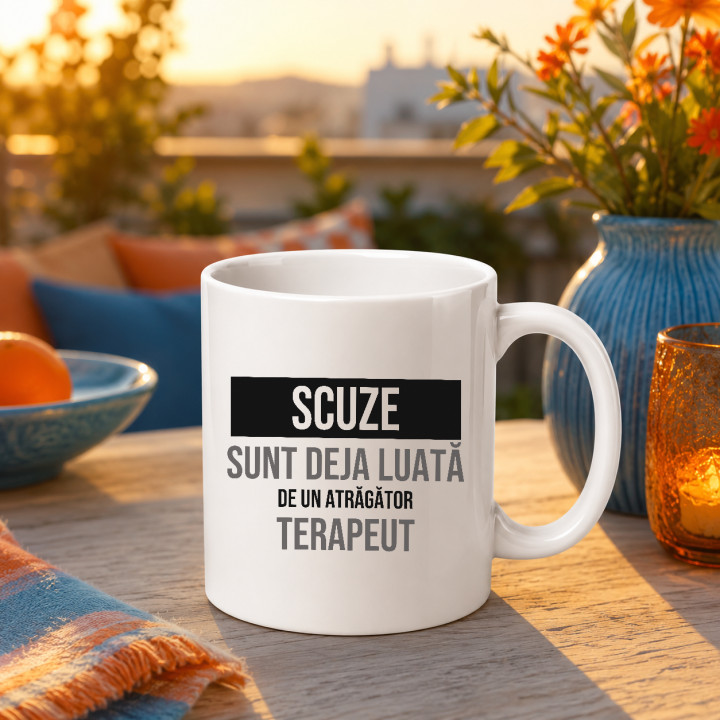 Scuze, sunt deja luată de un atrăgător terapeut - cană cadou