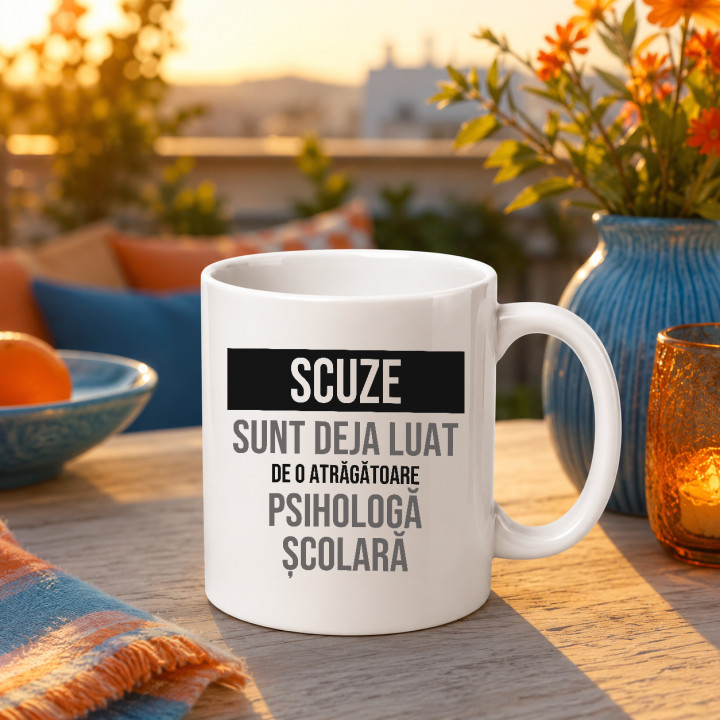 Scuze, sunt deja luat de o atrăgătoare psihologă școlară - cană cadou