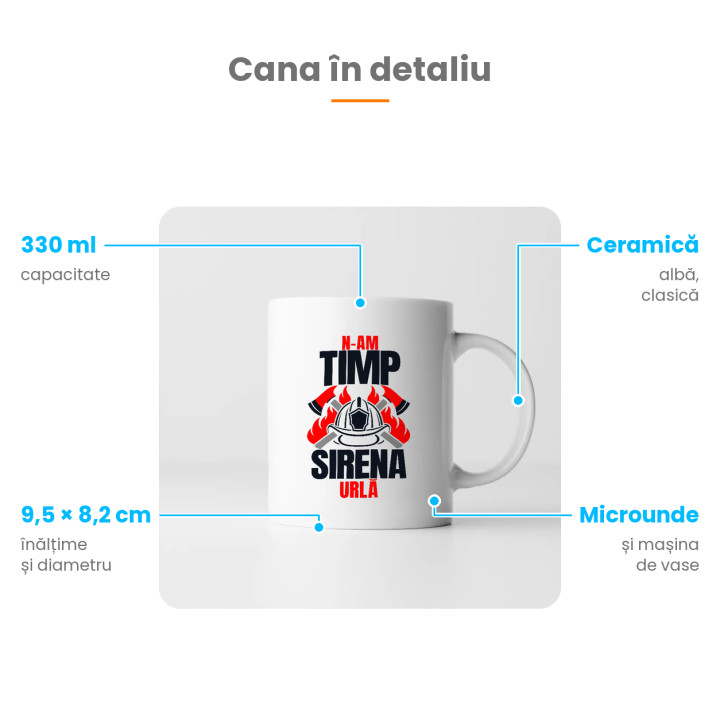 N-am timp, sirena urlă - cană cadou pentru pompieri