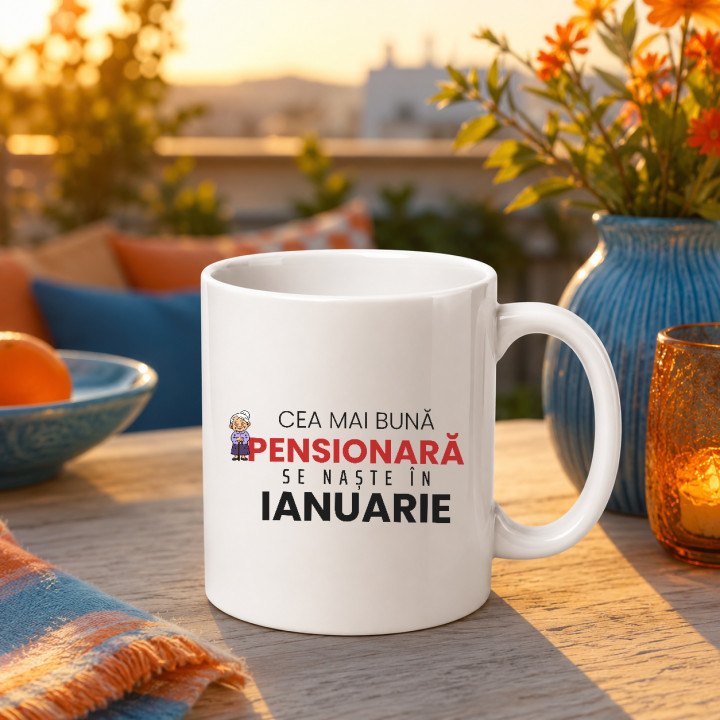 Cea mai bună pensionară se naște în ianuarie - cană cadou