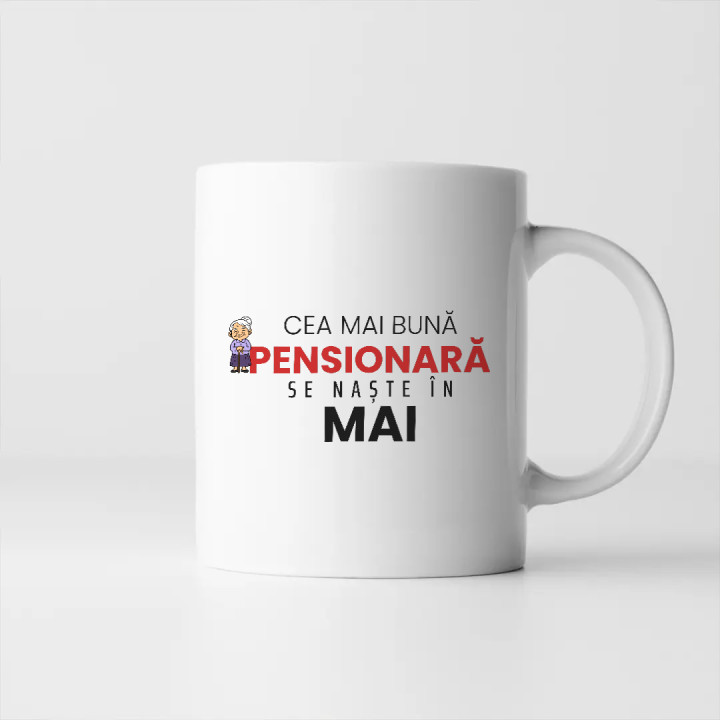 Cea mai bună pensionară se naște în mai - cană cadou