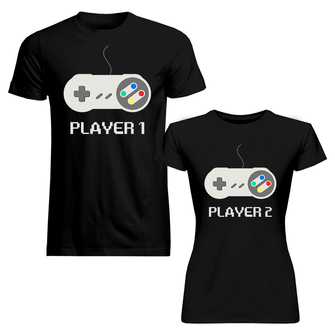 Set tricouri cupluri gameri - player 1 player 2